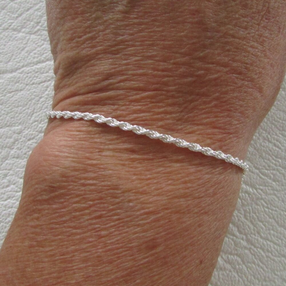 925 Sterling Silver Diamond Cut Rope Bracelet - 2 mm - 8" - NEW